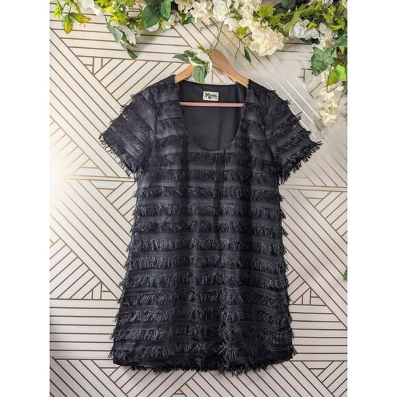 SHOW ME YOUR MUMU Women's Black Fringe Flowy Short Sleeve Demi Dress Size XS - Picture 1 of 9